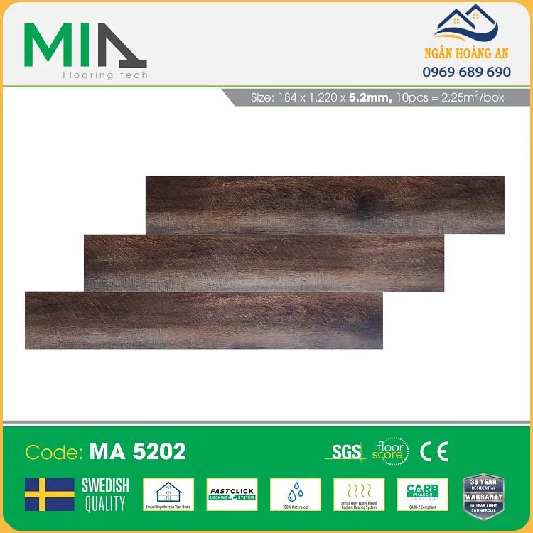 Sàn Nhựa Hèm Khóa Giả Vân Gỗ MIA MA 5202 Dày 5.2mm